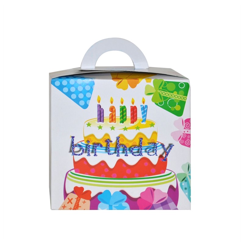 6 BOITES CADEAUX HAPPY BIRTHDAY EN CARTON AVEC GATEAUX IMPRIMES MULTICOLORES