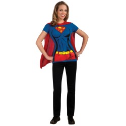 T-SHIRT SUPERGIRL BLEU AVEC CAPEROUGE TAILLE S 