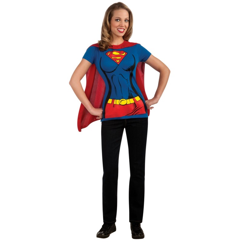 T-SHIRT SUPERGIRL BLEU AVEC CAPEROUGE TAILLE S 