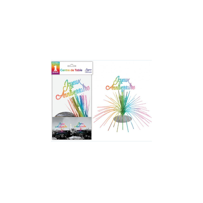 CENTRE DE TABLE JOYEUX ANNIVERSAIRE MULTICOLORE 45 CM 