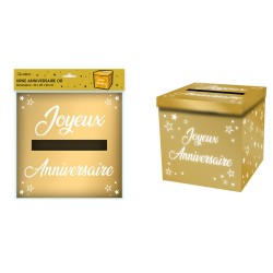 URNE JOYEUX ANNIVERSAIRE OR ECRITURE BLANCHE 20 X 20 X 20 CM 