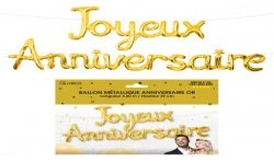 BALLON METALLIQUE JOYEUX ANNIVERSAIRE ECRITURE CURSIVE OR 4.50M X 39 CM