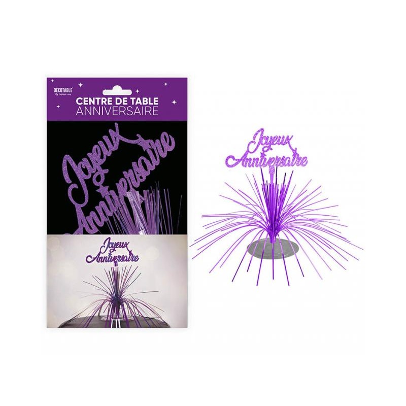 CENTRE DE TABLE JOYEUX ANNIVERSAIRE VIOLET