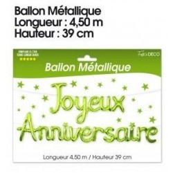 GUIRLANDE BALLON METALLIQUE JOYEUX ANNIVERSAIRE VERT 4.50 M X 39 CM