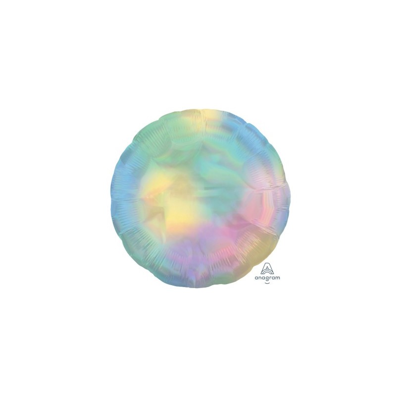 BALLON METALLIQUE ROND HOLOGRAPHIQUE IRIDESCENT ARC EN CIEL 45 CM