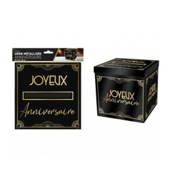 URNE ART DECO NOIRE ECRITURE JOYEUX ANNIVERSAIRE OR 20 X 20 X 20 CM 