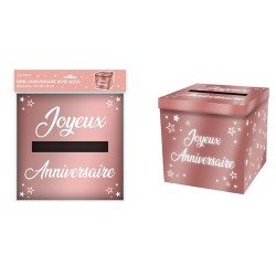 URNE ROSE GOLD ECRITURE JOYEUX ANNIVERSAIRE BLANCHE 20 X 20 X 20 CM