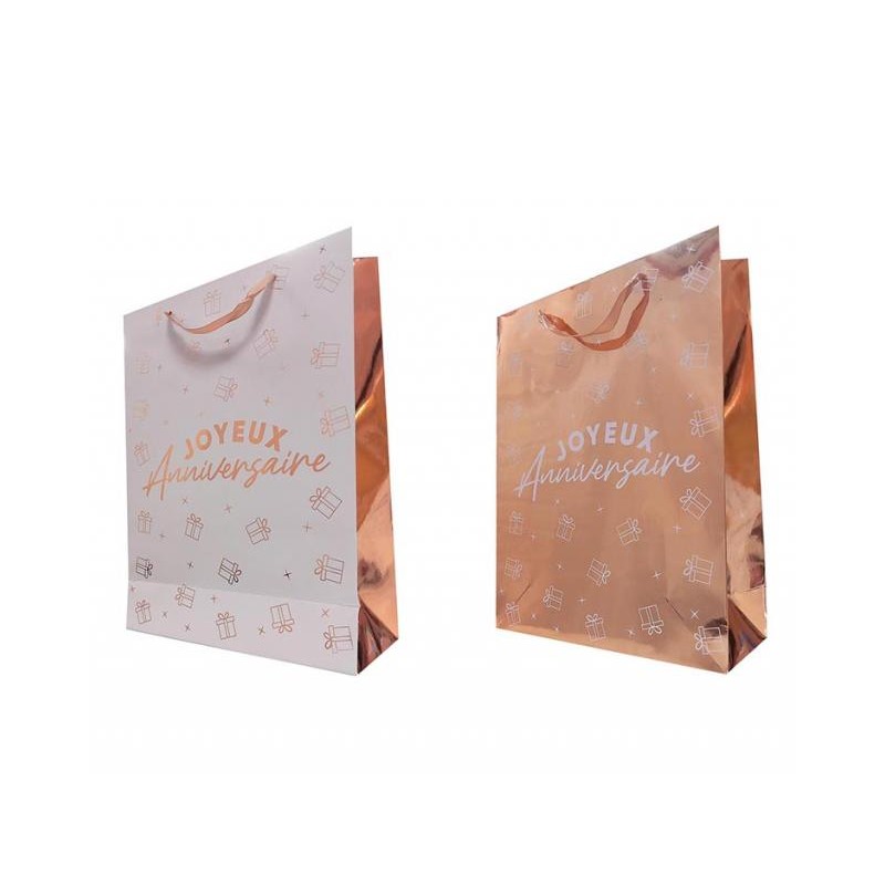 SAC CADEAU ROSE ET ROSE GOLD JOYEUX ANNIVERSAIRE 30 X 40 X 12 CM