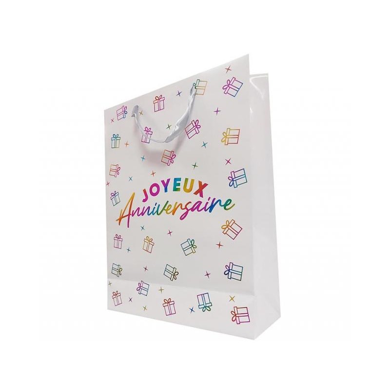 SAC CADEAU BLANC ET MULTICOLORE JOYEUX ANNIVERSAIRE 30 X 40 X 12 CM
