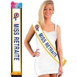 ECHARPE BLANCHE AVEC GALONS MISS RETRAITE ECRITURE BLEUE