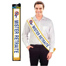 ECHARPE BLANCHE AVEC GALONS OR MISTER RETRAITE ECRITURE BLEUE