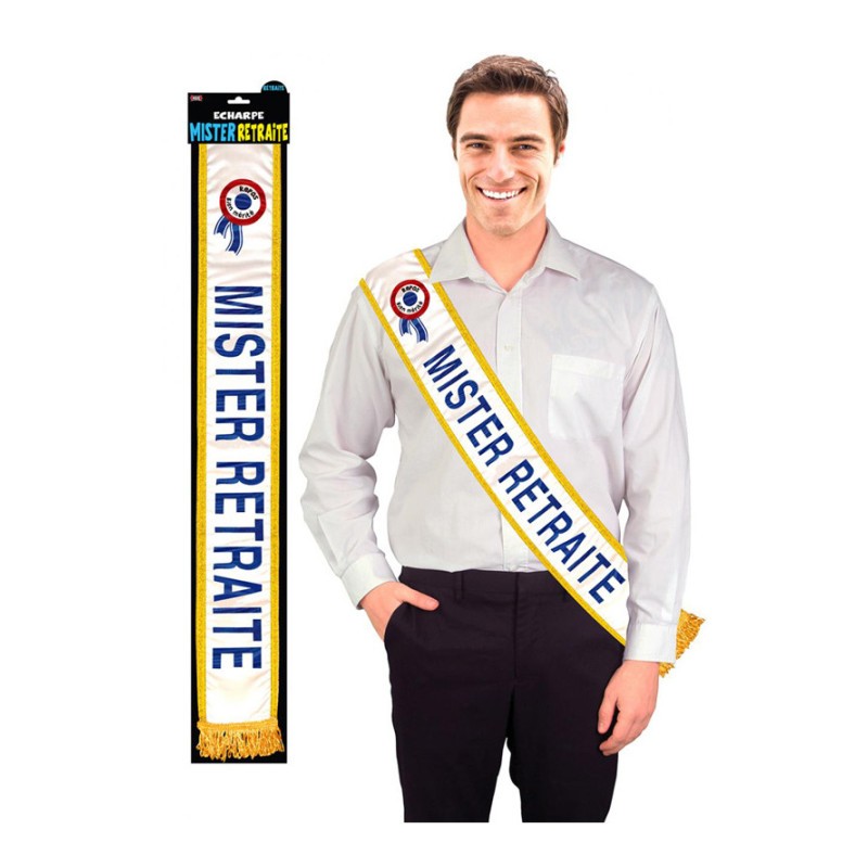 ECHARPE BLANCHE AVEC GALONS OR MISTER RETRAITE ECRITURE BLEUE