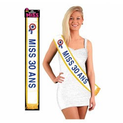 ECHARPE BLANCHE AVEC GALONS OR MISS 30 ANS ECRITURE BLEUE