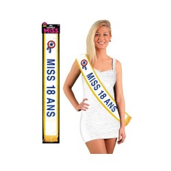 ECHARPE BLANCHE AVEC GALONS OR MISS 18 ANS ECRITURE BLEUE