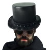 CHAPEAU HAUT DE FORME CUIR NOIR RIVETS ARGENT TOUT AUTOUR
