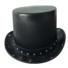 CHAPEAU HAUT DE FORME CUIR NOIR RIVETS ARGENT TOUT AUTOUR