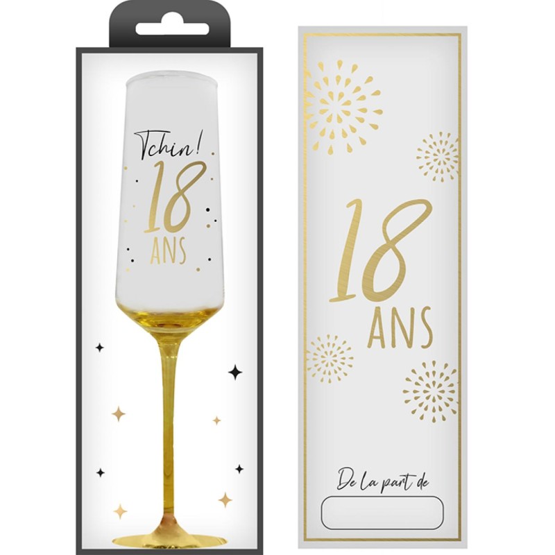 COFFRET CADEAU FLUTE TRANSPARENT 18 ANS EN OR