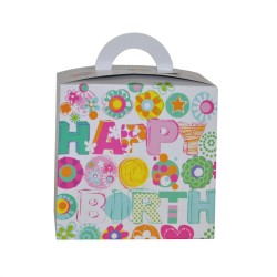 6 BOITES CADEAUX EN CARTON HAPPY BIRTHDAY MOTIFS FLEURS MULTICOLORES