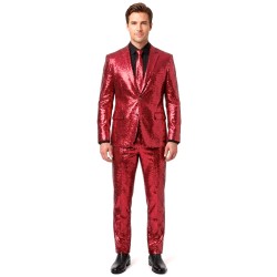 ENSEMBLE COSTUME ROUGE BRILLANT PANTALON VESTE CRAVATE