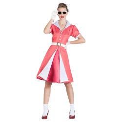 DEGUISEMENT ROBE ROUGE A POIS BLANC ANNEES 50 BARBARA TAILLE M-L