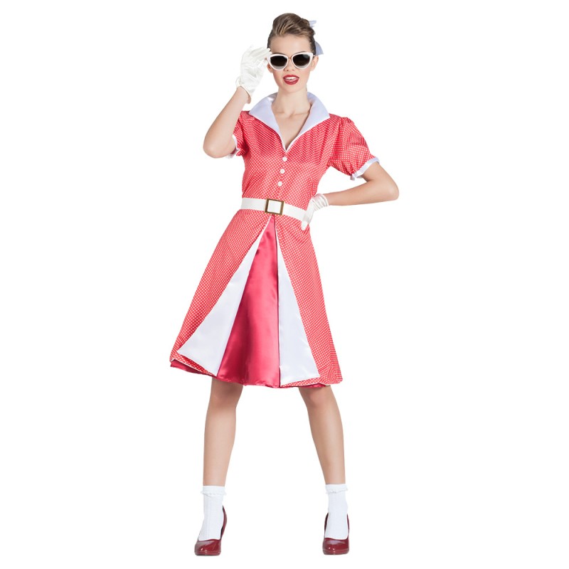 DEGUISEMENT ROBE ROUGE A POIS BLANC ANNEES 50 BARBARA TAILLE M-L