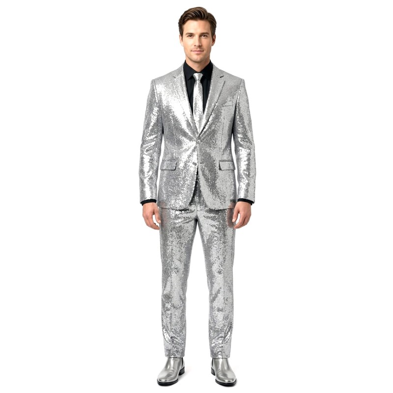 DEGUISEMENT ENSEMBLE ARGENT BRILLANT TAILLE 58