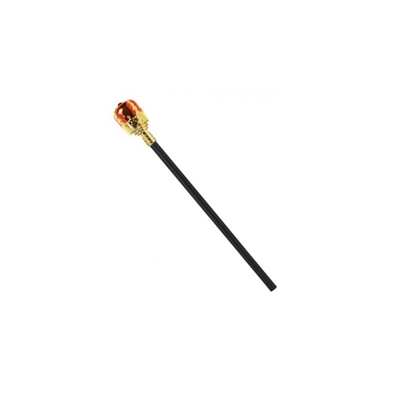 SCEPTRE ROYAL 43 CM BATON NOIR TETE COURONNE ROUGE ET OR