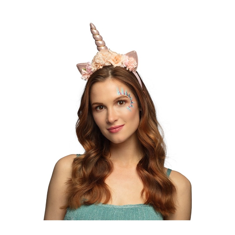 SERRE-TETE OU TIARE LICORNE FLEURS ROSE GOLD