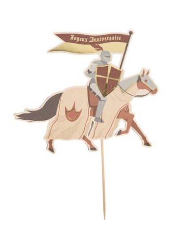 CAKE TOPPER CHEVALIER SUR PIC BORDEAUX NOIR ET OR 27X19CM RECTO / VERSO