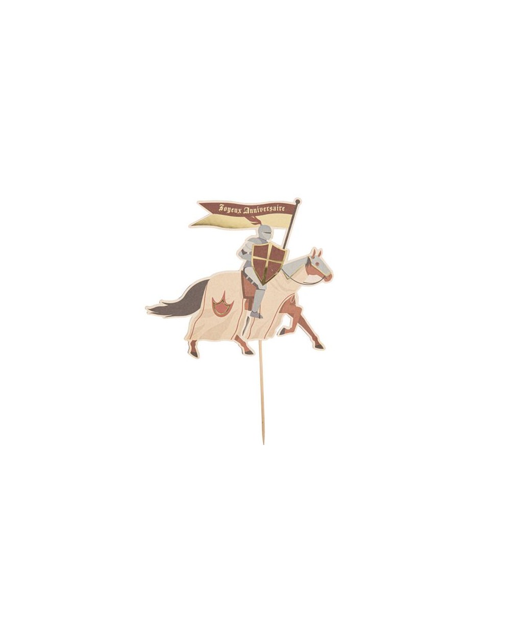 CAKE TOPPER CHEVALIER SUR PIC BORDEAUX NOIR ET OR 27X19CM RECTO / VERSO