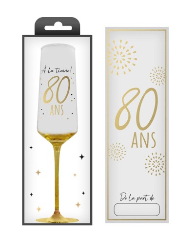 COFFRET CADEAU FLUTE TRANSPARENT 80 ANS EN OR