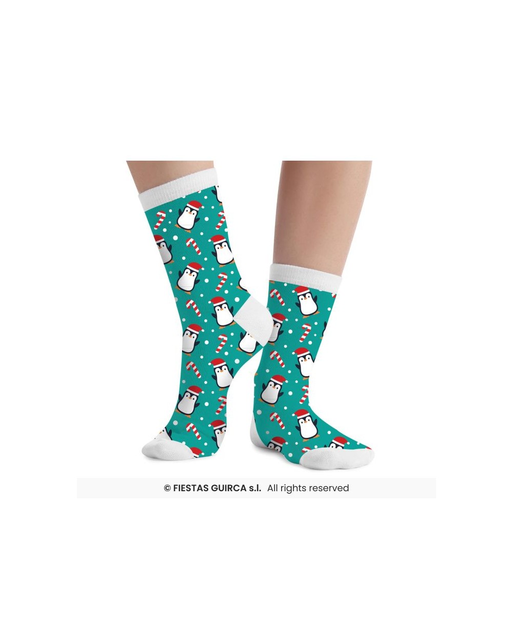 CHAUSETTES DE NOEL PINGUIN SUR FOND BLEU