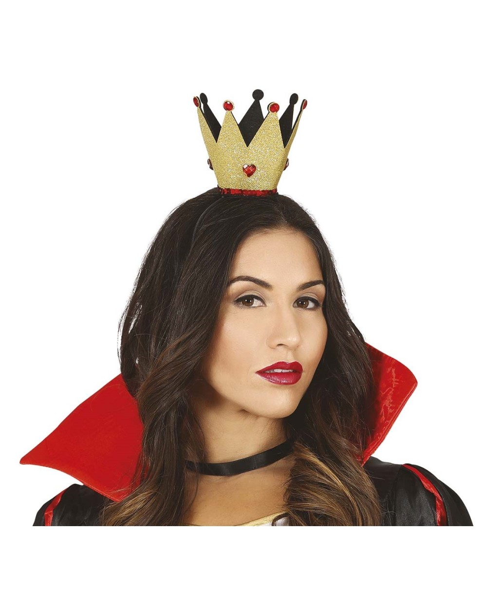 SERRE-TETE COURONNE OR STRASS ROUGE DAME DE COEUR