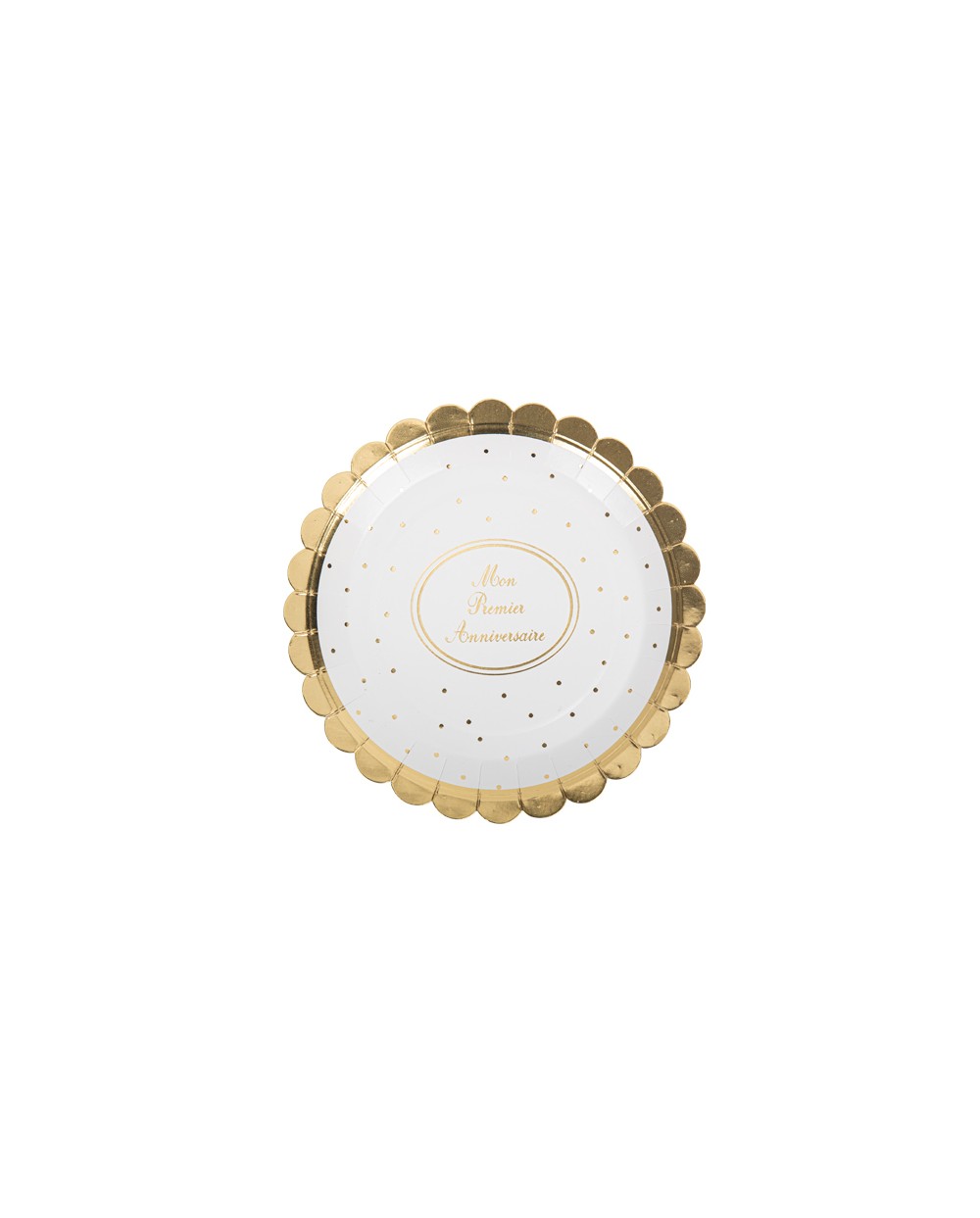 8 ASSIETTES  EN CARTON MON PREMIER ANNIVERSAIRE BLANCHE ECRITURE OR 23 CM 