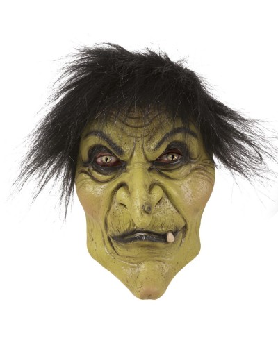MASQUE SOUPLE LATEX SORCIERE NEZ CROCHU AVEC VERRUE TEINTE DE PEAU VERTE