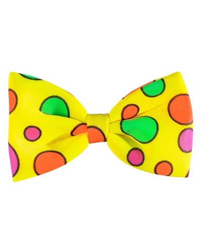 NOEUD PAPILLON CLOWN JAUNE FLUO A POIS ROSE VERT ORANGE