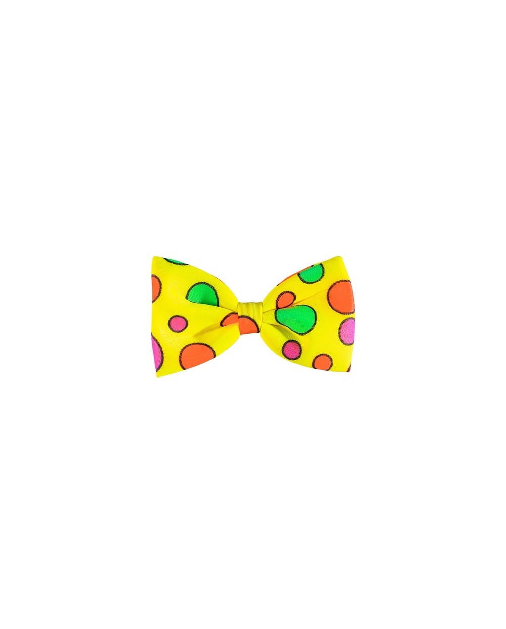 NOEUD PAPILLON CLOWN JAUNE FLUO A POIS ROSE VERT ORANGE