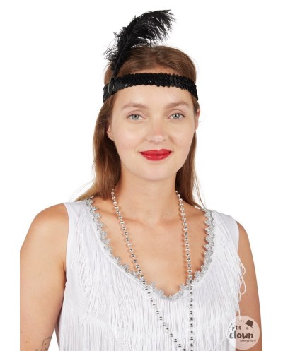 BANDEAU CHARLESTON SEQUINS AVEC PLUME NOIRE