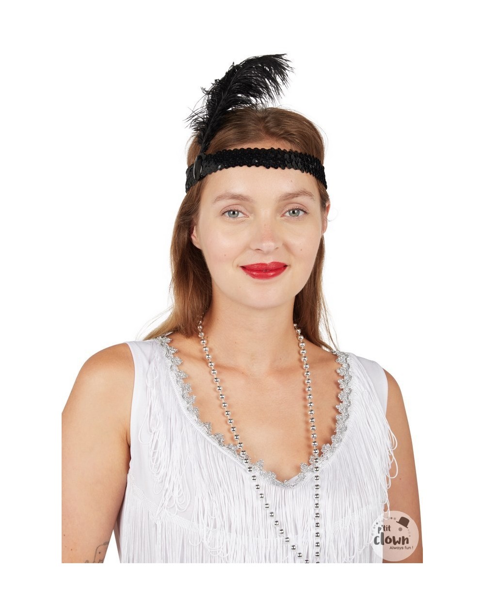 BANDEAU CHARLESTON SEQUINS AVEC PLUME NOIRE