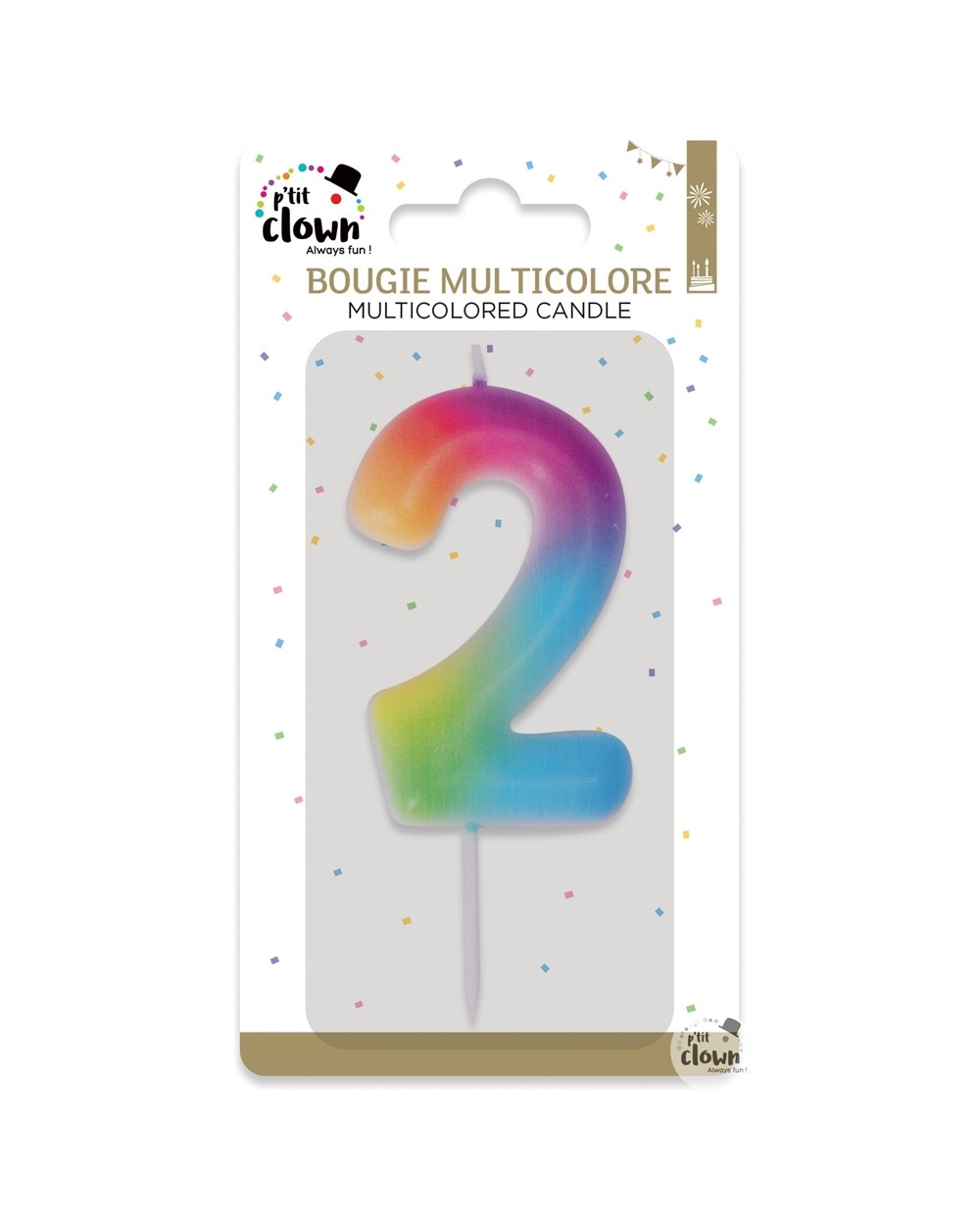 BOUGIE MULTICOLORE CHIFFRE 2
