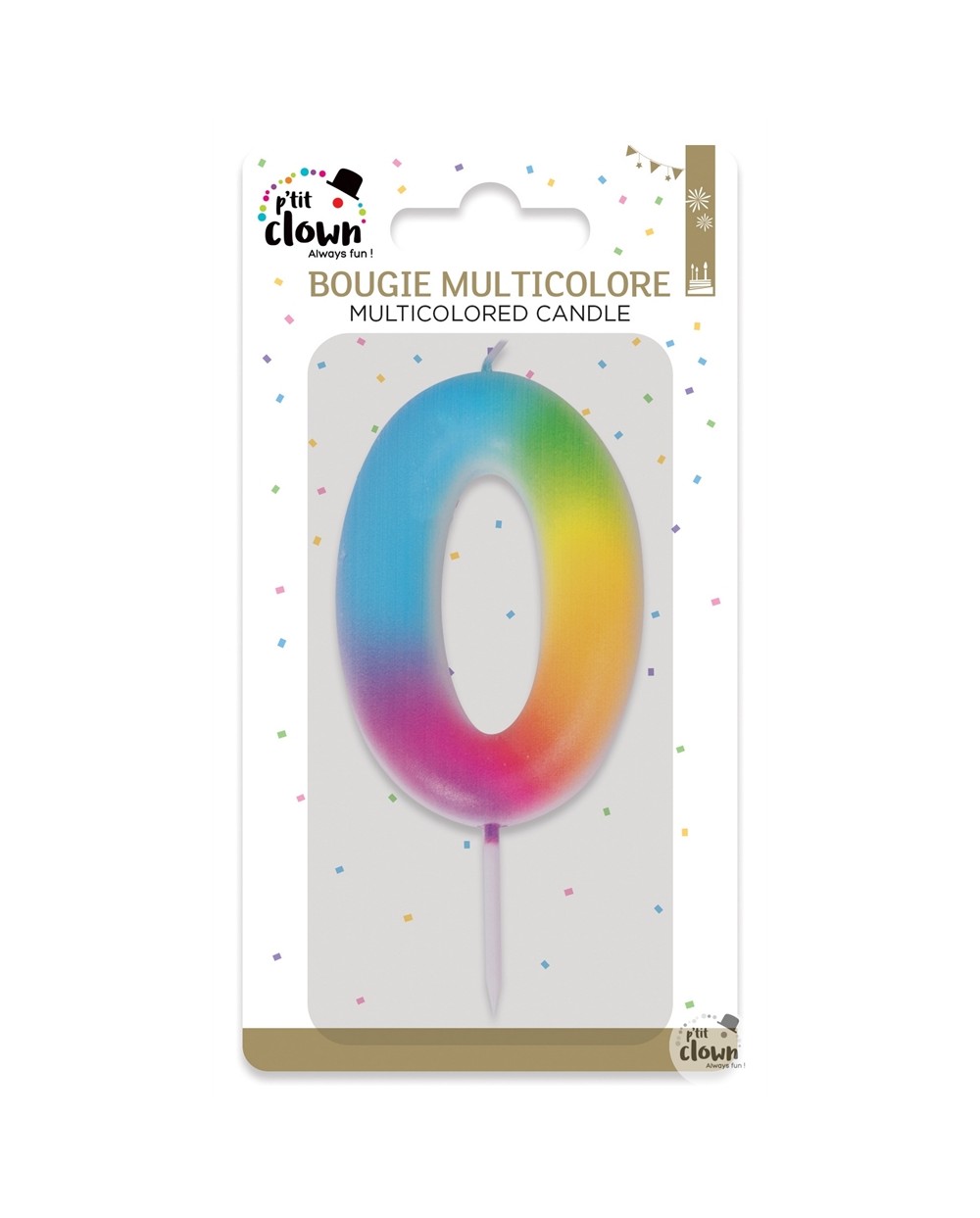 BOUGIE MULTICOLORE CHIFFRE 0