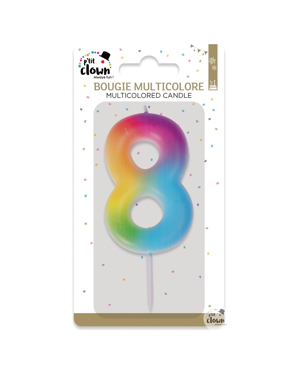 BOUGIE MULTICOLORE CHIFFRE 8