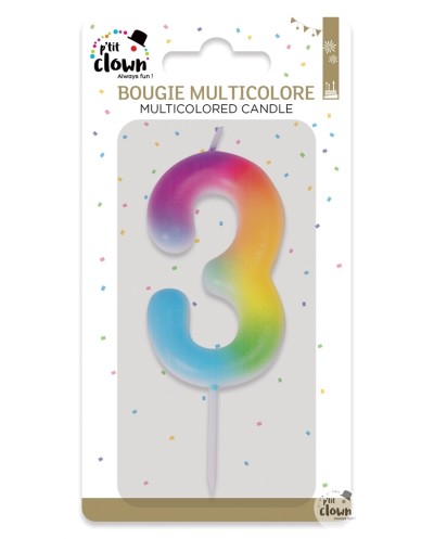 BOUGIE MULTICOLORE CHIFFRE 3
