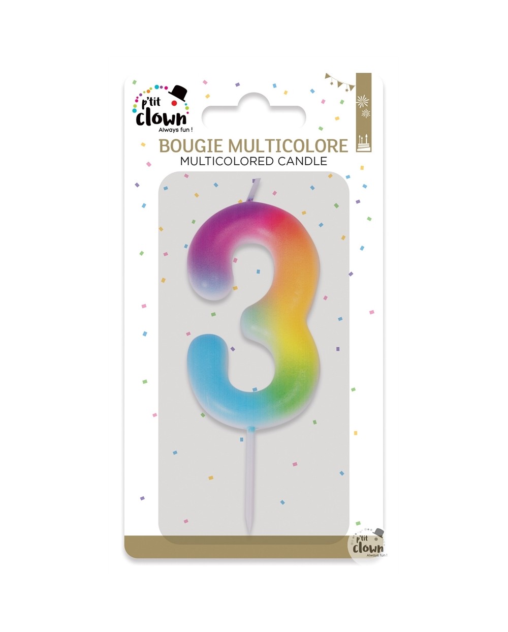 BOUGIE MULTICOLORE CHIFFRE 3