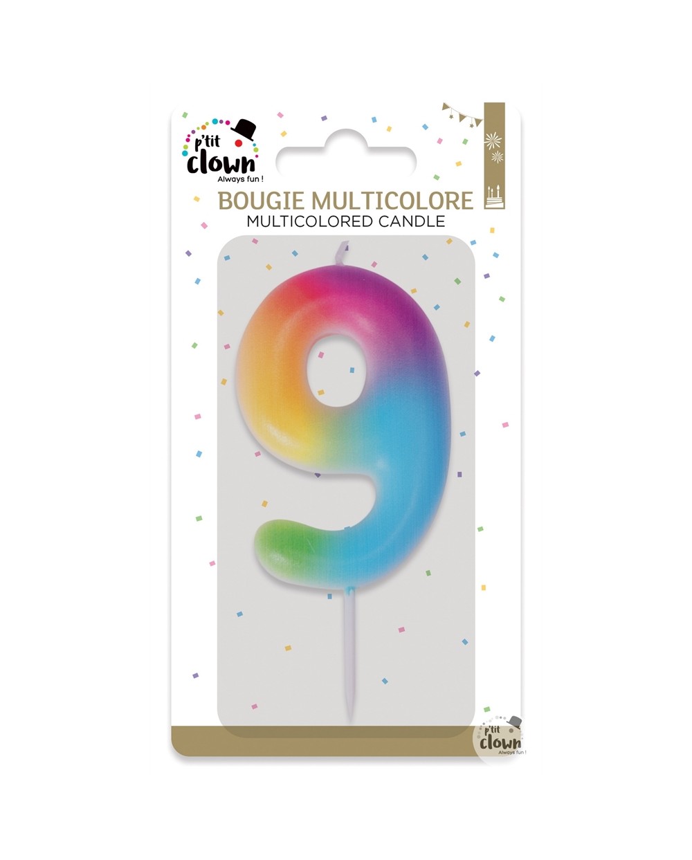 BOUGIE MULTICOLORE CHIFFRE 9