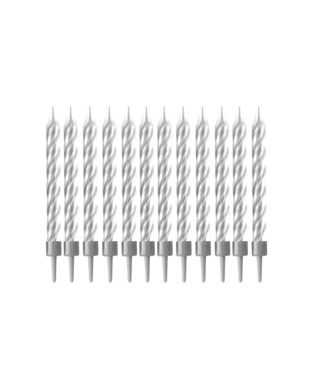 12 BOUGIES TORSADEES ARGENT 6 CM AVEC BOBECHES