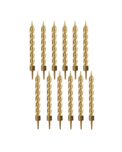 12 BOUGIES TORSADEES OR 6 CM AVEC BOBECHES