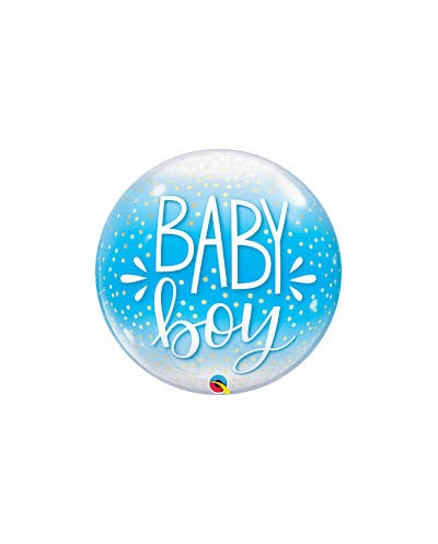 BALLON BUBBLE BABY BOY BLEU ET OR 56 CM 
