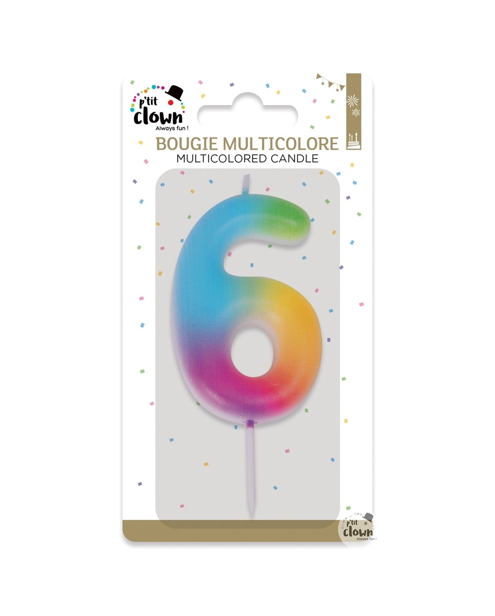 BOUGIE MULTICOLORE CHIFFRE 6