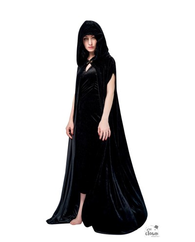 CAPE VELOUR NOIRE A CAPUCHE 150 CM